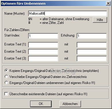 El diálogo para el renombramiento automático de los archivos